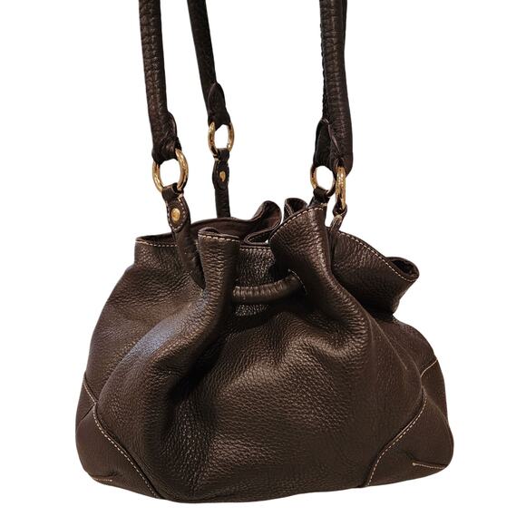 VTG Talbots Brown Pebble Leather Hobo Bucket Shoulder Bag Everyday Streetwear - Picture 3 of 10